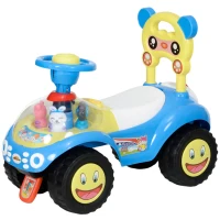 Qaba Foot to Floor Toddler Push Car w/ Horn, Light, Music, Anti-Over-Backwards Device & Underseat Storage, Blue(m-1)