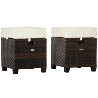 Outsunny 2 PCS Patio Wicker Ottoman Set, Two Square Outdoor PE Rattan Footrest with Removable Cushion, Freely Combined Furniture w/ Handle for Backyard, Garden, Poolside, Beige(m-2)