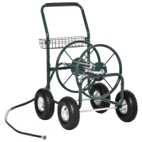 Outsunny Garden Hose Reel Cart, Portable Hose Organizer with Hose Guide System, 4 Wheels & Storage Basket for Yard, Garden, Farm(m-13)
