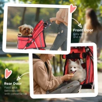 PawHut 3 Wheels Foldable Dog Stroller with Storage Basket, Adjustable Canopy, Cupholder for Miniature and Small Dogs, Red(m-7)