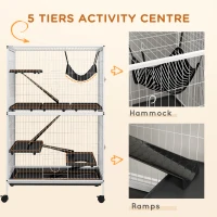 PawHut 5-Tier Rolling Small Animal Cage, Deluxe Guinea Pig Cage, Ferret Cage for Mink Chinchilla Kitten Rabbit, Light Grey(m-6)