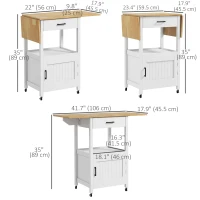 HOMCOM Foldable Kitchen Island with Storage Drawer, Wood Top Coffee Cart on Wheels, Kitchen Cart with Cabinet, White(m-3)