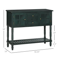 HOMCOM Vintage Console Table with 2 Drawers and Cabinets, Retro Sofa Table for Entryway, Living Room and Hallway, Vintage Blue(m-3)