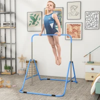 Qaba Folding Gymnastics Bar for Kids, Adjustable Height, Bubble Gum Blue(m-2)