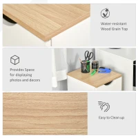 HOMCOM 3-Drawer Storage Cabinet with Wheels for Home Office, White and Natural(m-4)