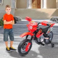 Qaba 6V Kids Motorcycle Dirt Bike Electric Battery-Powered Ride-On Toy Off-road Street Bike with Training Wheels Red(m-2)
