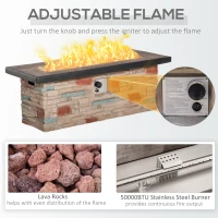 Outsunny 48 Inch Outdoor Propane Gas Fire Pit Table, 50,000 BTU Auto-Ignition Rectangular Faux Ledge Stone Gas Firepit with Lava Rocks and Rain Cover, CSA Certification, Brown(m-5)