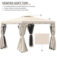 Outsunny 10' x 10' Outdoor Patio Gazebo Double Soft-top Garden Shelter Tent with Beautiful Polyester Curtains, & Mesh Screen Drapes, Cream White(m-4)