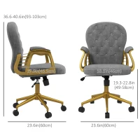 Vinsetto Velvet Office Desk Chair Button Tufted Vanity Chair with Swivel Wheels, Adjustable Height and Tilt Function, Grey(m-3)