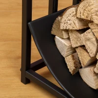 Outsunny Curved Firewood Rack with Bear and Pine Tree Design, 17 Inch Log Holder Storage Rack with 110 lbs. Capacity, Black(m-9)