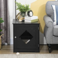 PawHut Cat Litter Box Enclosure End Table, Indoor Cat Washroom with Magnetic Door, Hidden Litter Box Nightstand with Large Tabletop, Easy Assembly, Black(m-9)