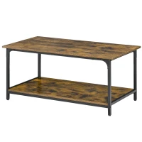 HOMCOM Industrial Coffee Table with Storage Shelf, 2-tier Center Table for Living Room, Rustic Brown(m-12)