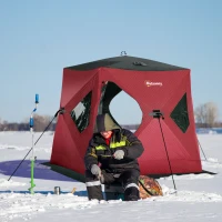 Outsunny 2 Person Insulated Ice Fishing Shelter Pop-Up Portable Ice Fishing Tent with Carry Bag and Anchors for Lowest Temps -22℉, Red(m-2)