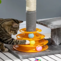 PawHut 22" Cat Tree Tower Activity Center, Kitten Play House with Scratching Posts, Perch and Ball Toy, Grey(m-9)
