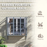 PawHut Catio Outdoor, Window Catio for 2-3 Large Indoor Cats w/ 2 Jumping Platforms, Scratching Post, for Playing, Napping(m-4)