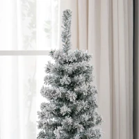 HOMCOM 5ft Flocked Christmas Tree, Pencil Christmas Tree with Realistic Branch Tips, Folding Metal Stand, Green(m-9)