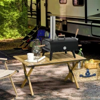 Outsunny Wood Fired Pizza Oven Stainless Steel Pizza Maker with Foldable Legs and Waterproof Cover, Black(m-1)