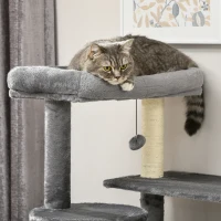 PawHut Cat Tree for Large Cats Adult, 58" Tall Cat Tree with Scratching Posts, Large Cat Tower for Indoor Cats with Bed, House, Toys, Grey(m-10)