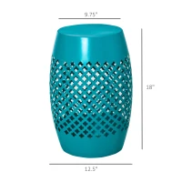 Outsunny 12.5" Steel Outdoor Side Table, Round Hollow Drum Patio End Table, Accent Table for Indoor and Outdoor, Blue(m-3)