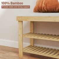 HOMCOM Bamboo Shoe Storage Bench, 3-Tier Entryway Bench with Cushion, Shoe Organizer for Entryway, Hallway, Cream White(m-6)