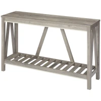 HOMCOM Console Table, Farmhouse Entryway Table with Storage Slatted Shelf, Rustic Sofa Table with Anti-Tipper for Living Room, Hallway, Gray(m-11)