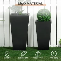 Outsunny 2-Pack Outdoor Planter Set, Flower Pots with Drainage Holes, Durable & Stackable Plant Pot, 22in & 18in, for Porch, Entryway, Patio, Yard, Garden, Black(m-5)