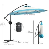 Outsunny 10 FT Cantilever Umbrella, Round Hanging Offset Umbrella with Crank, Tilt and Cross Base for Garden, Backyard, Blue(m-3)