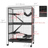 PawHut 5-Tier Rolling Small Animal Cage, Deluxe Guinea Pig Cage, Ferret Cage for Mink Chinchilla Kitten Rabbit, Grey(m-3)