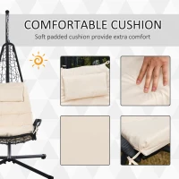 Outdoor Patio Wicker Hanging Egg Chair with Stand, Hammock Swing Chair with Cushion and Pillow, swing Chair with Stand, Cup Holder for Backyard, Garden, Porch, Beige(m-6)