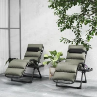 Outsunny Zero Gravity Lounge Chair Set, 2 Pieces Reclining Folding Outdoor Lounge Chairs with Cushion, Headrest, Side Tray, Gray(m-10)