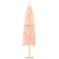 HOMCOM 6' Flocked Christmas Trees, Pencil Prelit Artificial Christmas Tree with Snow Downswept Branches, Pink(m-11)