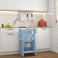 Outsunny Kids Step Stool Adjustable Standing Platform Light Blue(m-8)