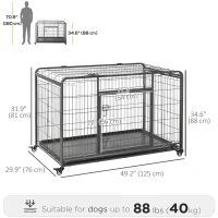 PawHut Folding Dog Crate Heavy Duty Cage for Extra Large Sized Dogs with Double Doors, Lockable Wheels Tray, 49" x 30" x 32"(m-3)