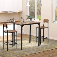 HOMCOM 3 Piece Pub Table and Chairs, Small Kitchen Table and Chairs, Square Dining Table with 2 Stools, Walnut and Black(m-2)