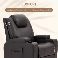 HOMCOM Massage Recliner Chair, Swivel Nursery Rocker Chair, Manual Reclining Sofa with 8 Vibration Points, PU Leather, Cup Holders, Side Pockets, for Living Room, Brown(m-7)