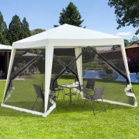 Outsunny 10x10ft Party Tent Canopy with Netting, Patio Screen House Slant Leg Outdoor Gazebo Sun Shade Shelter, Beige(m-8)