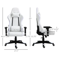 Vinsetto High Back Gaming Chair with RGB LED Lights, Adjustable Arms, and Lumbar Support, Racing Office Computer Chair with Head Pillow, White / Black(m-3)