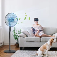 HOMCOM Floor Standing Fan with Remote Control, Oscillating, LED Screen, Stand Up Cooling Fan, Tall Pedestal Electric Fan for Home Bedroom, Black(m-8)