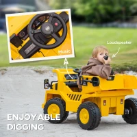 Qaba Caterpillar Licensed 12V Electric Ride on Excavator w/ Remote, Bucket, Shovel, Music, Loudspeaker for Ages 3-6, Yellow(m-7)