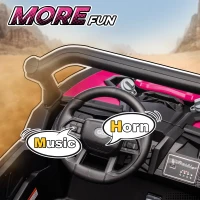 Qaba 24V 7AH Ride on Car, 2 Seater 4 MPH Ride on UTV with 4 Shock Absorbers, Music Horn LED Lights, for 3-8 Years, Pink(m-7)