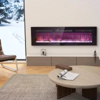 HOMCOM 60" Recessed or Wall Mounted Electric Fireplace Heater with Remote Control, Adjustable Flame Color and Brightness(m-10)