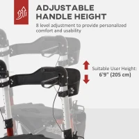 HOMCOM Lightweight Folding Rolling Walker with Large Seat, Back, Adjustable Handle, Bag, Dual Brake, Cane Holder, Red(m-5)