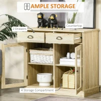 HOMCOM Farmhouse Sideboard Buffet Cabinet, Kitchen Cabinet with 2 Glass Doors, Coffee Bar Cabinet with Adjustable Shelves and 2 Drawers for Living Room, Oak(m-5)