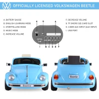 Aosom Licensed Volkswagen Beetle Electric Kids Ride-On Car 6V Battery Powered Toy with Remote Control Music Horn Lights MP3 for 3-6 Years Old Blue(m-5)