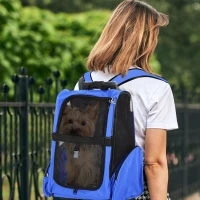 PawHut 2-IN-1 Pet Luggage Box Backpack Carrier Cats Dogs w/ Handle, Rolling Wheel Blue(m-8)