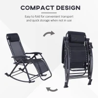 Outsunny Outdoor Rocking Chairs, Foldable Reclining Zero Gravity Lounge Rocker with Pillow, Cup & Phone Holder, Combo Design with Folding Legs, Black(m-4)