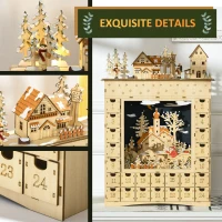HOMCOM Christmas Advent Calendar, Wooden Countdown to Christmas Table Decoration with 24 Drawers, Lights, Battery Operated(m-6)