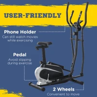 Soozier 2- IN -1 Elliptical Machine Magnetic Cardio Workout Exercise Bike Cross Trainer with 8 Level Resistance, LCD Digital Monitor, Pad Phone Holder for Home Office Gym, 220lbs Weight Capacity(m-7)