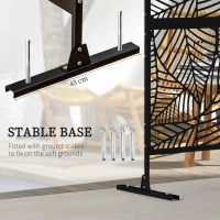 Outsunny 6.5FT Decorative Outdoor Divider, Metal Privacy Screen with Stand, Large Leaf Style, Black(m-5)