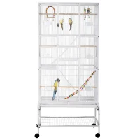 PawHut 71" Bird Cage with Wheels Perches, Ramp, Storage Shelf, Toys for Canaries, Finches, Cockatiels, Parakeets, White(m-2)